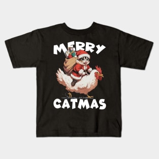Merry Catmas - 2, Funny Cute Cat on a Chicken Kids T-Shirt